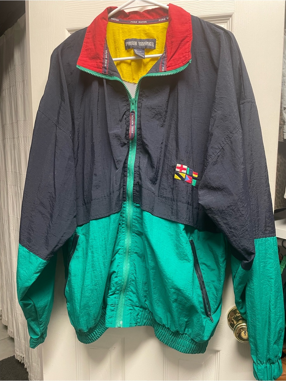 Pure Water Colorblock Windbreaker Jacket - Navy/Teal/Red/Yellow